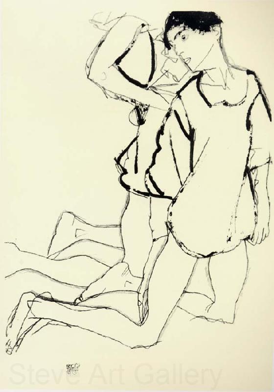 Egon Schiele Two Kneeling Figures